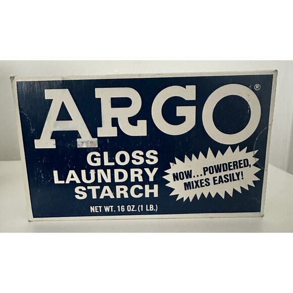 Vintage Argo New Old Stock Powdered Gloss Laundry Starch 16 oz Blue Box Full - Picture 1 of 7